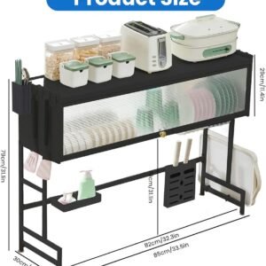 ASIEIT Dish Drying Rack, 3-Tier Over The Sink Dish Drying Rack, 33.5" Over Sink Dish Rack for Small Kitchen, Space-Saving Dish Rack with Cover, Baskets, Utensil, Large Sink Storage Organizer Black