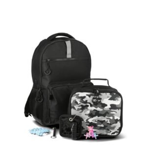 Wonder Nation Kids Unisex Sensory 17" Backpack with Lunch Box, Black & Camo