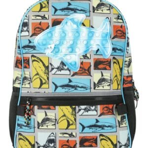 Wonder Nation Boys Colorblock Sharks 17" Laptop Backpack and Lunch Bag Set, 4-Piece, Black/Multi